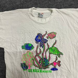 Anchor T-Shirt Mens Size XL White Cancun Mexico Tropical Fish Neon Souvenir Tee
